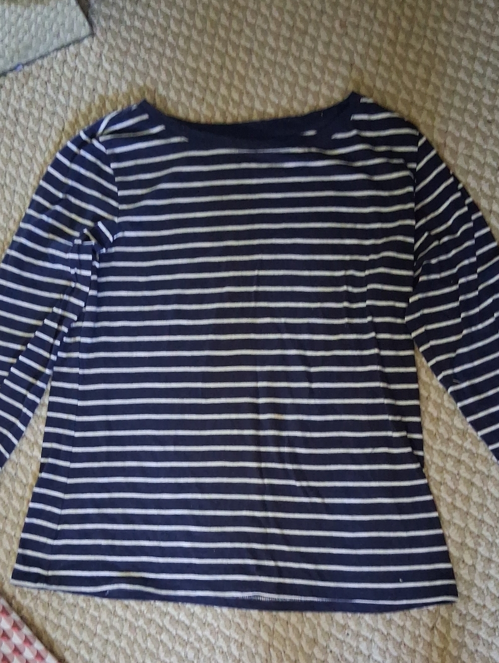 Pink Tartan Navy and White Striped Long-Sleeve Top